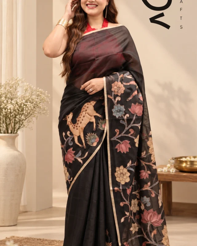 SAREE KOTA PURE SILK APLIC WORK BLACK.