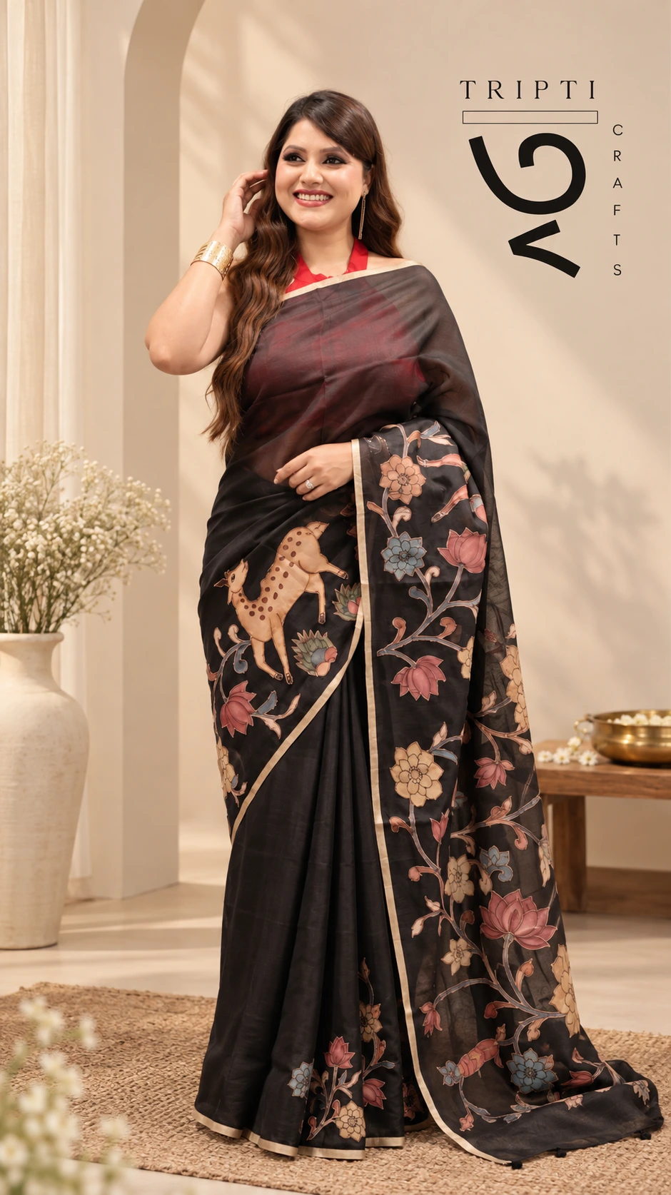 SAREE KOTA PURE SILK APLIC WORK BLACK.