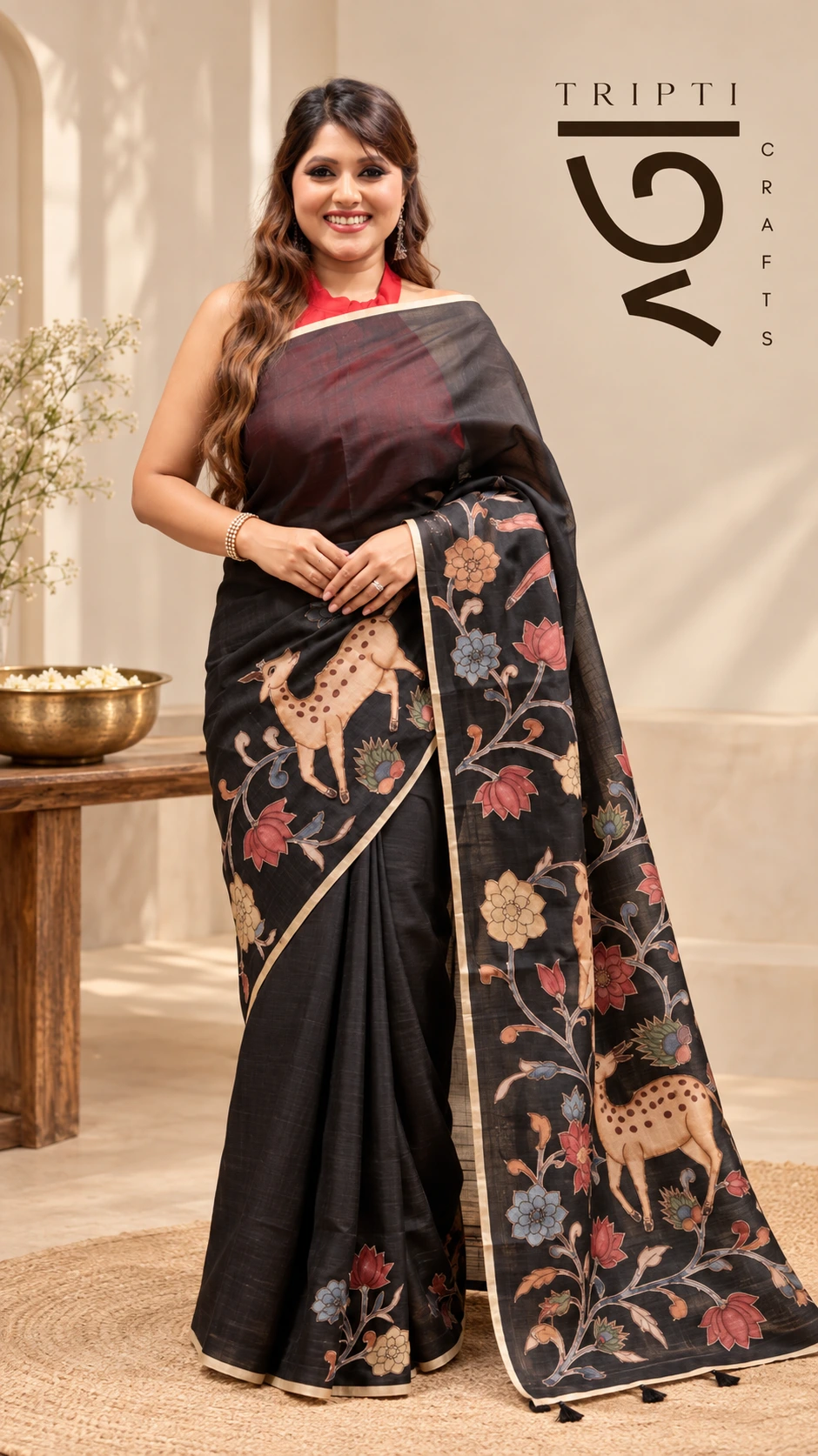 SAREE KOTA PURE SILK APLIC WORK BLACK. - Image 2