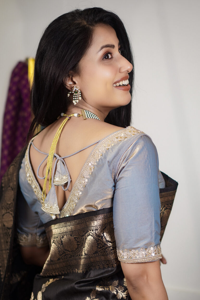 BLOUSE TUSSER SILK GREY JARDOSHI WORK