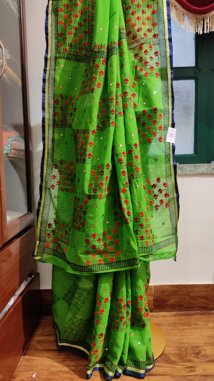 SAREE COTTON HAND WORK EMB GREEN.