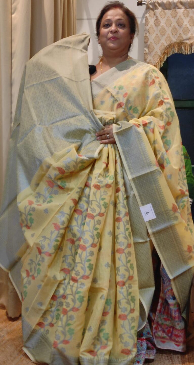 SAREE SILK KOTA EMBROIDERY YELLOW.