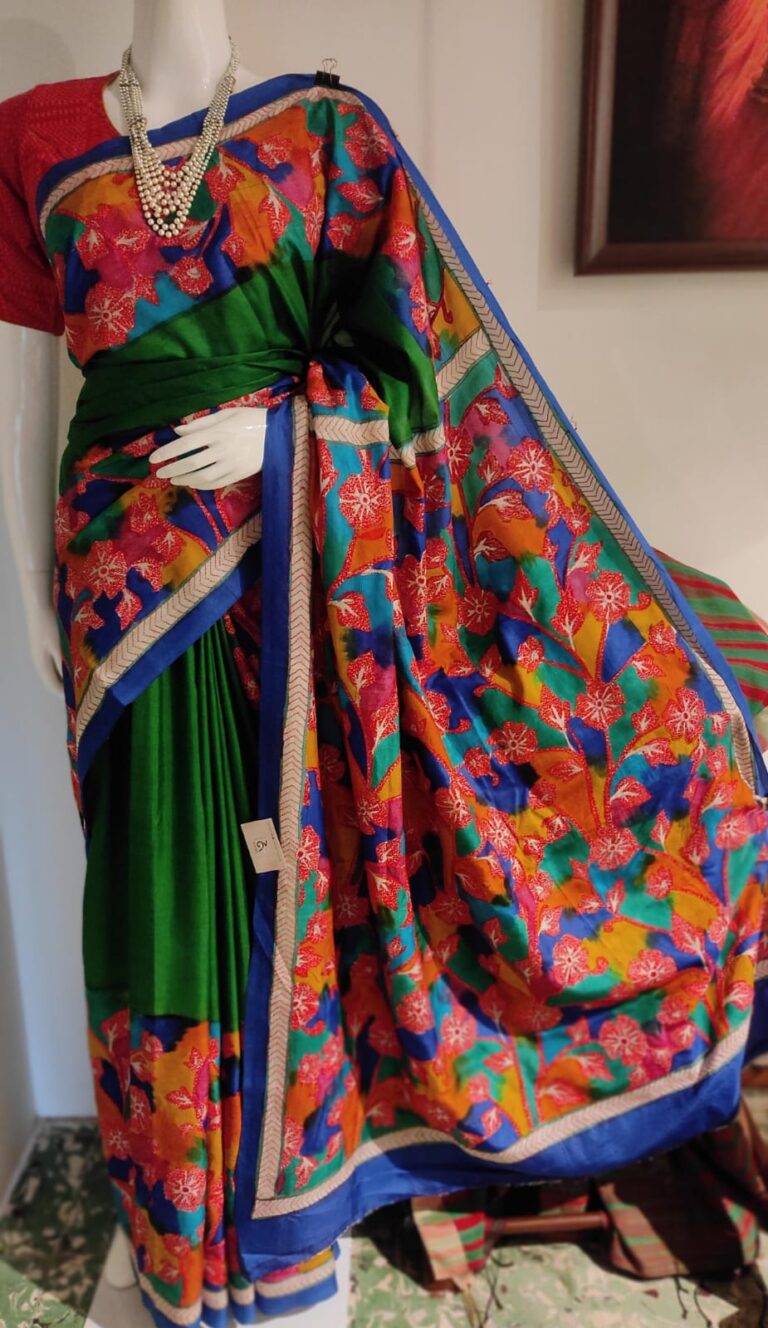 SAREE BANGALORE SILK KANTHA WORK.