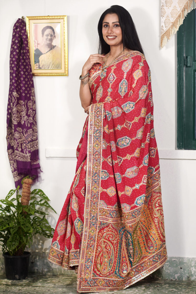 SAREE DOLA SILK RED WITH READY BLOUSE
