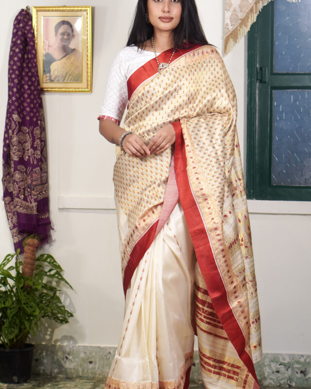 SAREE GARODE SILK RED PER.