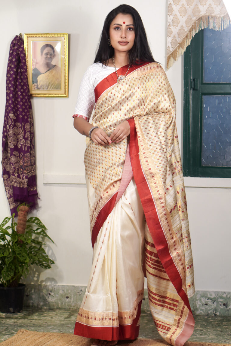 SAREE GARODE SILK RED PER.