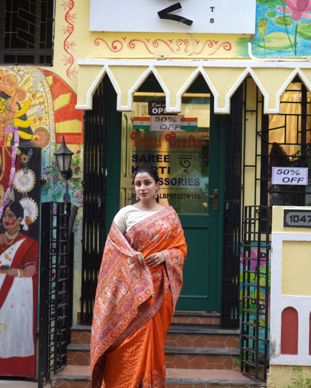 SAREE KANI SILK STONE WORK ORANGE.
