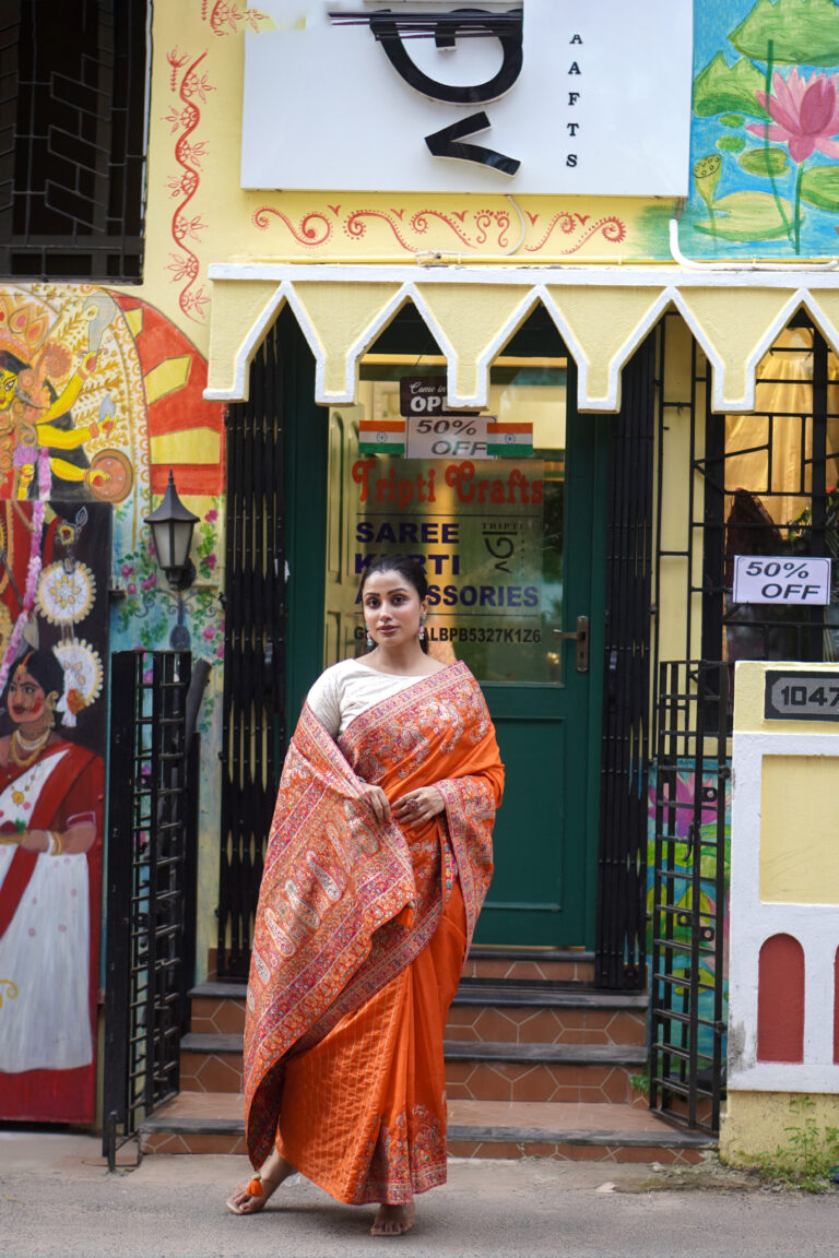 SAREE KANI SILK STONE WORK ORANGE.